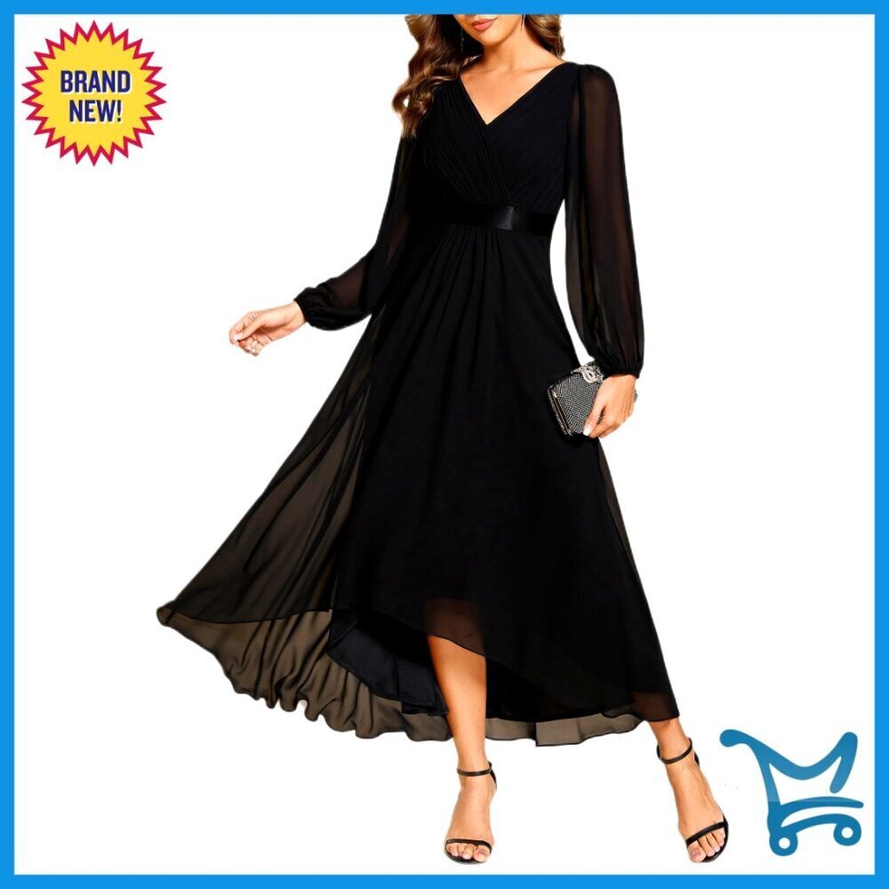Chiffon Evening Dress V Neck Long Sleeves High-Low A-Line Formal Wedding Guest